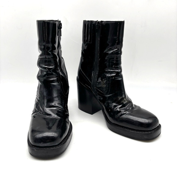 Jeffrey Campbell MAXEN 2 Black Patent Leather Block Heel Platform Boots Size 7 - Picture 3 of 16